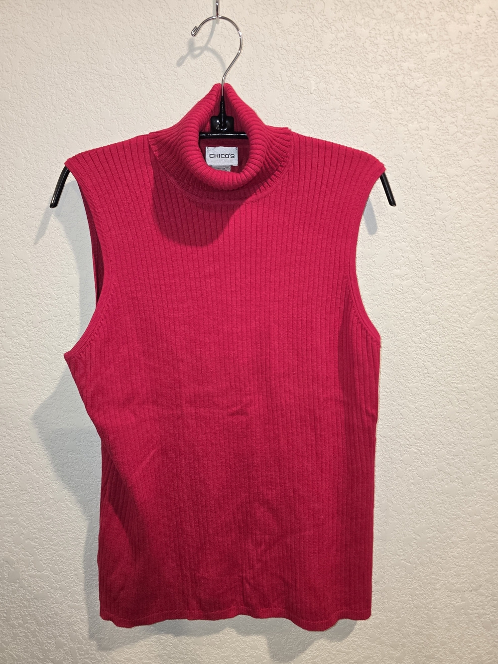 Chico's Size 2 (US Large 12) Fuchsia Pink Silk Blend Sleeveless Turtleneck Sweat